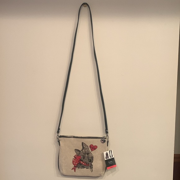 NWT Brighton decorated light tan canvas/black genuine leather strap crossbody - Picture 3 of 9